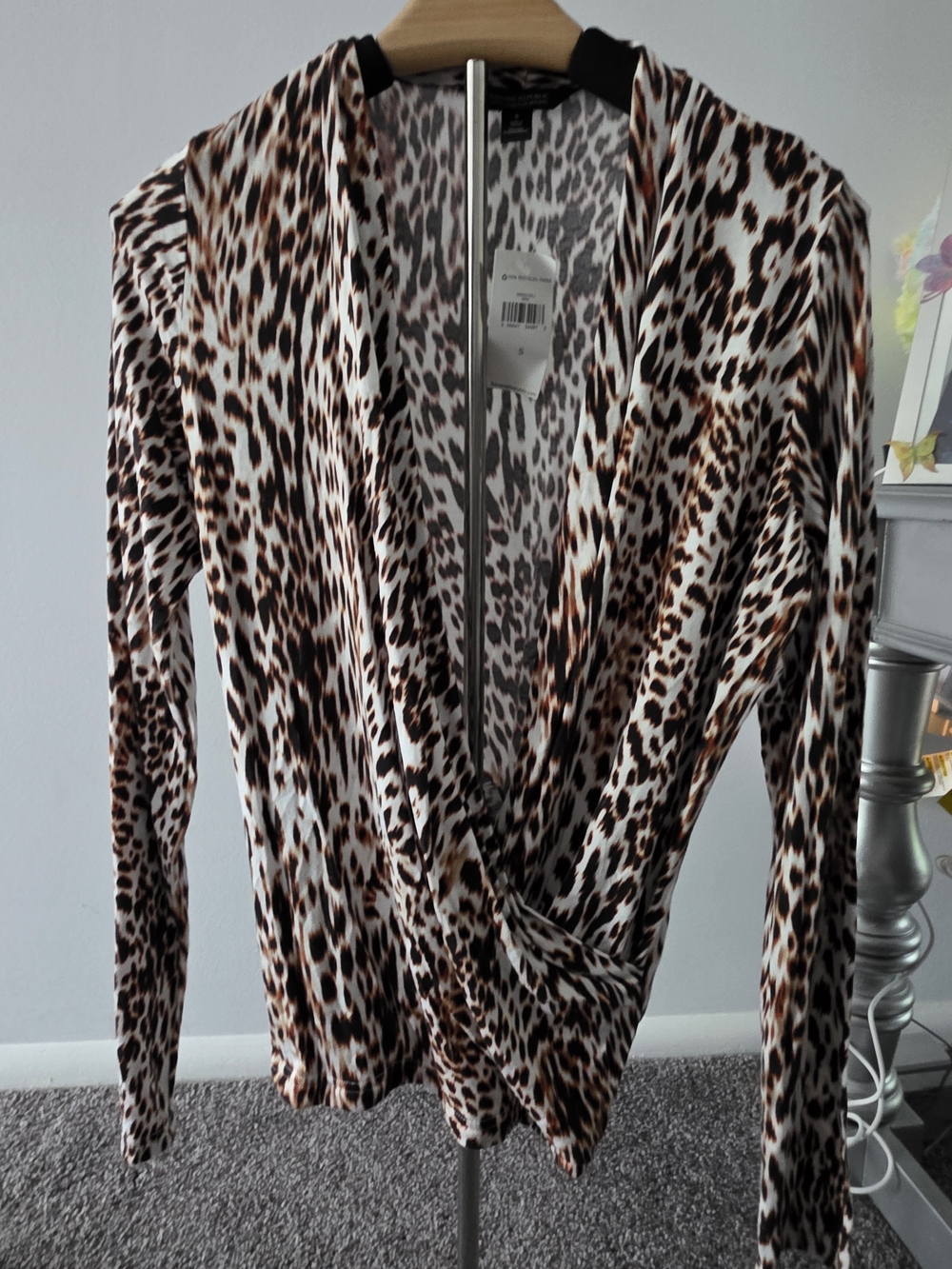 Banana Republic Leopard-Print Wrap Blouse in Brown and White